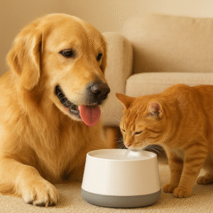 Mascotas bebiendo agua